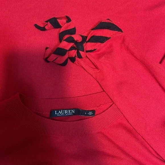 Red Ralph Lauren Top with Black & Red Sleeve Ties Size Large - Picture 4 of 6